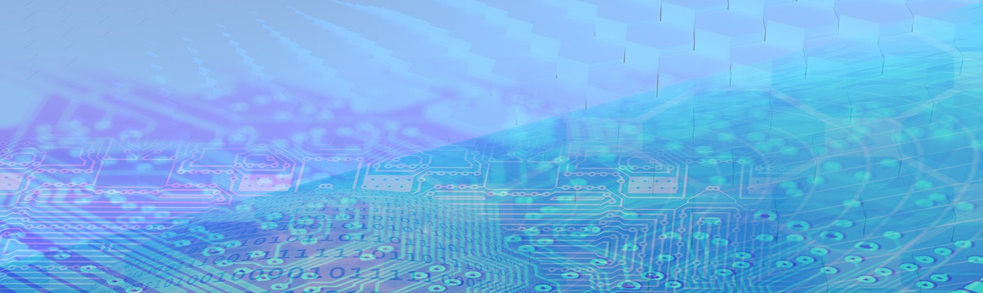 En illustrerad bild, helt blå och lika, ser futuristisk ut. Data chip går i olika nyanser av blå, lila och blå över hela skärmen som tillsammans skapar omslagsbilden. 